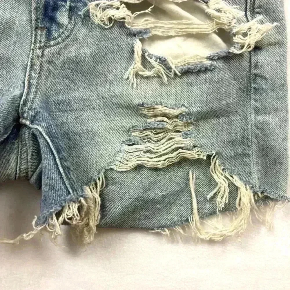 American Eagle ButtonFly Highrise Bleach Fade Distress Fray Denim Shorts Size 00